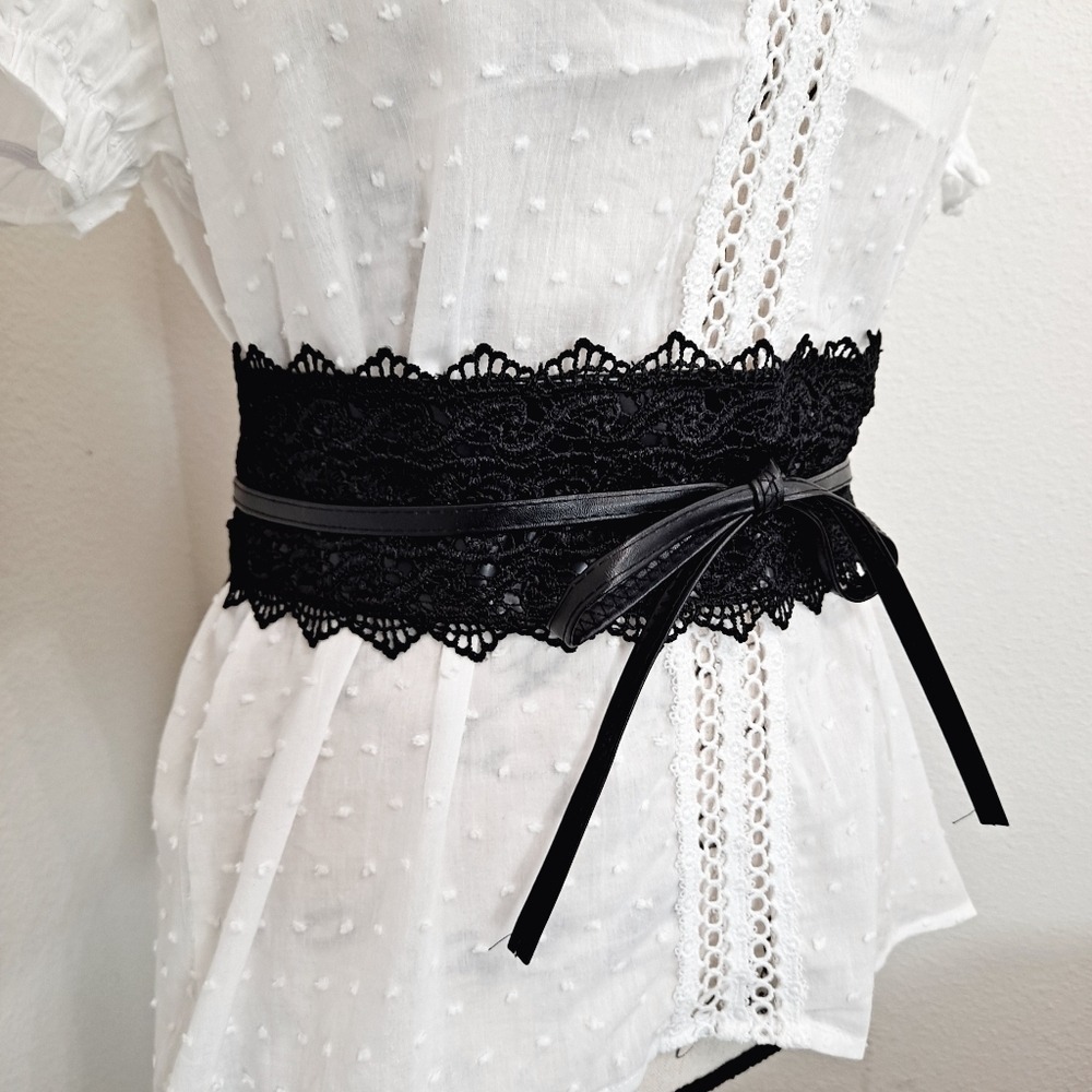 Corset Lace wide waist belt faux leather Obi whimsigoth Goth dark romantic - Picture 9 of 12